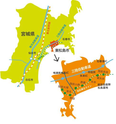 宮城県と東松島市の地図